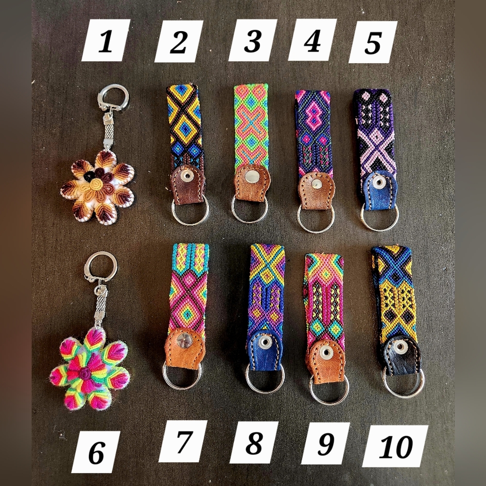 Artesanal Mexican Keychains with Floral and Geometric Designs Handmade